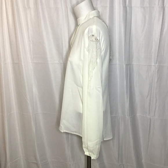 Loveriche Ivory lace trim LS blouse Small NWT - Picture 4 of 6